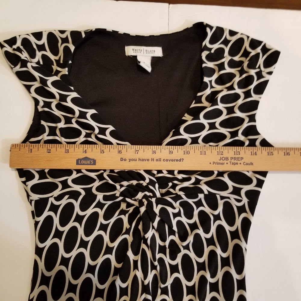 White House Black Market Dress Women’s 4 Black & White Sleeveless Faux Wrap - Picture 6 of 8